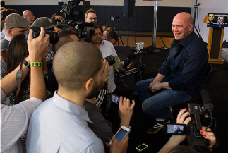 ORLANDO, FL - APRIL 17: UFC President Dana White interacts with media during the FOX UFC Saturday pre-fight press conference at Shaquille O'Neal's estate on April 17, 2014 in Orlando, Florida. (Photo by Mike Roach/Zuffa LLC/Zuffa LLC via Getty Images)