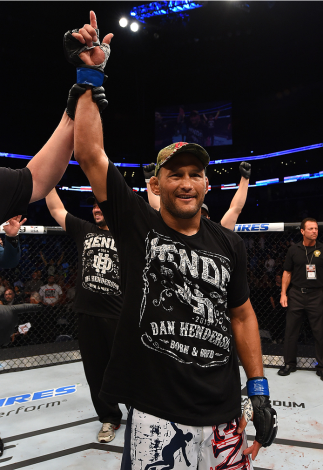 NEW ORLEANS, LA - JUNE 06: Dan Henderson celebrates his victory over Tim Boetsch in their middleweight bout during the UFC event at the Smoothie King Center on June 6, 2015 in New Orleans, Louisiana. (Photo by Josh Hedges/Zuffa LLC/Zuffa LLC via Getty I