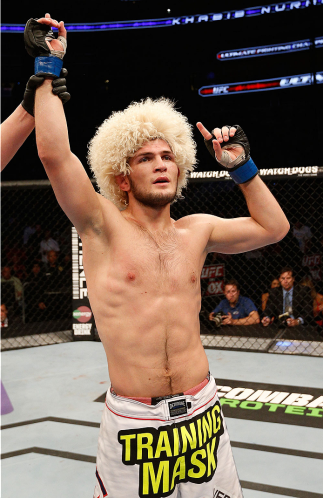 ORLANDO, FL - APRIL 19: Khabib Nurmagomedov reacts after his victory over Rafael dos Anjos in their lightweight bout during the FOX UFC Saturday event at the Amway Center on April 19, 2014 in Orlando, Florida. (Photo by Josh Hedges/Zuffa LLC/Zuffa LLC vi