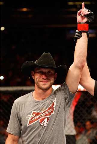 ORLANDO, FL - APRIL 19:  Donald "Cowboy" Cerrone reacts after his submission victory over Edson Barboza in their lightweight bout during the FOX UFC Saturday event at the Amway Center on April 19, 2014 in Orlando, Florida. (Photo by Josh Hedges/Zuffa LLC/