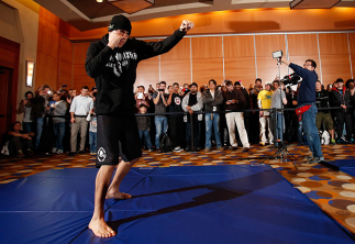 SEATTLE, WA - DECEMBER 05: Nate Diaz works out for fans and media during the UFC on FOX open workouts on December 5, 2012 at the Grand Hyatt Seattle in Seattle, Washington. (Photo by Josh Hedges/Zuffa LLC/Zuffa LLC via Getty Images)
