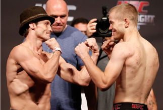 BOSTON, MA - AUGUST 16:  (L-R) Opponents Brad Pickett and Michael McDonald face off during the UFC weigh-in inside TD Garden on August 16, 2013 in Boston, Massachusetts. (Photo by Josh Hedges/Zuffa LLC/Zuffa LLC via Getty Images)