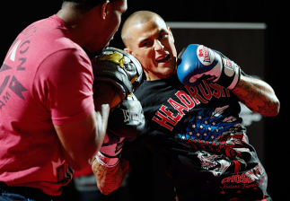 LONDON, ENGLAND - FEBRUARY 13: Dustin Poirier conducts an open training session for media on February 13, 2013 at Hooks Gym in London, England. (Photo by Josh Hedges/Zuffa LLC/Zuffa LLC via Getty Images)