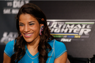LAS VEGAS, NV - NOVEMBER 27: The Ultimate Fighter women's bantamweight finalist Julianna Pena interacts with media during media day ahead of The Ultimate Fighter season 18 live finale inside the Mandalay Bay Events Center on November 27, 2013 in Las Vega
