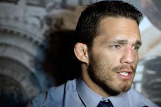 MEXICO CITY, MEXICO - NOVEMBER 13: Jake Ellenberger interacts with the media during the UFC 180 Ultimate Media Day at the Camino Real Polanco Mexico on November 13, 2014 in Mexico City, Mexico. (Photo by Jeff Bottari/Zuffa LLC/Zuffa LLC via Getty Images)