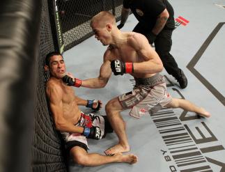 SAN JOSE, CA - NOVEMBER 19: Michael McDonald knocking out Alex Soto after at a UFC Bantamweight bout after fifty-six seconds into the first round at the HP Pavilion on November 19, 2011 in San Jose, California. (Photo by Josh Hedges/Zuffa LLC/Zuffa LLC vi