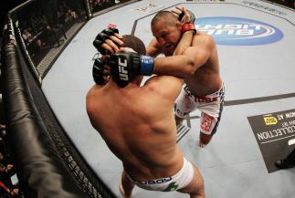 SAN JOSE, CA - NOVEMBER 19: (L-R) Mauricio Rua and Dan Henderson wrap each other up during an UFC Light Heavyweight bout at the HP Pavillion on November 19, 2011 in San Jose, California. (Photo by Josh Hedges/Zuffa LLC/Zuffa LLC via Getty Images)