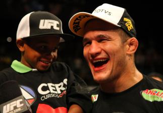 LAS VEGAS, NV - MAY 26: Junior dos Santos reacts after knocking out Frank Mir during the Heavyweight Championship bout at UFC 146 at MGM Grand Garden Arena on May 26, 2012 in Las Vegas, Nevada. (Photo by Donald Miralle/Zuffa LLC/Zuffa LLC via Getty Imag
