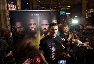 LAS VEGAS, NEVADA - MAY 20: Chris Weidman interacts with the media at the MGM Grand Hotel/Casino on May 20, 2015 in Las Vegas Nevada. (Photo by Brandon Magnus/Zuffa LLC/Zuffa LLC via Getty Images)