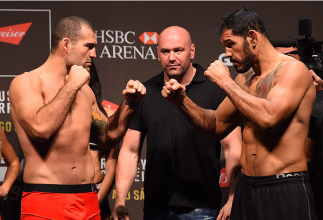 RIO DE JANEIRO, BRAZIL - JULY 31: (L-R) Mauricio Rua and Antonio Rogerio Nogueira face off during the UFC 190 weigh-in inside HSBC Arena on July 31, 2015 in Rio de Janeiro, Brazil. (Photo by Josh Hedges/Zuffa LLC/Zuffa LLC via Getty Images)
