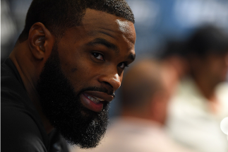 HOUSTON, TX - OCTOBER 01: Tyron Woodley interacts with media during the UFC 192 Ultimate Media Day at the Toyota Center on October 1, 2015 in Houston, Texas. (Photo by Josh Hedges/Zuffa LLC/Zuffa LLC via Getty Images)
