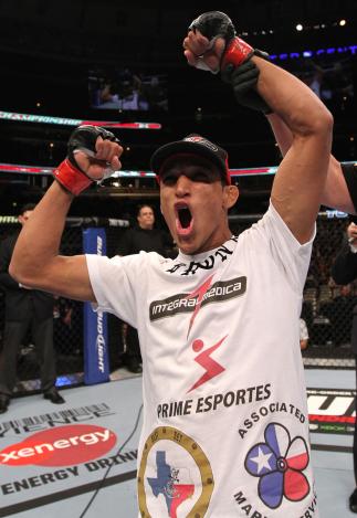 CHICAGO, IL - JANUARY 28: Charles Oliveira reacts after defeating Eric Wisely by submission during the UFC on FOX event at United Center on January 28, 2012 in Chicago, Illinois. (Photo by Nick Laham/Zuffa LLC/Zuffa LLC via Getty Images) *** Local Capti