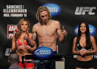 OMAHA, NE - FEBRUARY 14: Jonathan Brookins weighs in during the UFC on FUEL TV weigh in event at Omaha Civic Auditorium on February 14, 2012 in Omaha, Nebraska. (Photo by Josh Hedges/Zuffa LLC/Zuffa LLC via Getty Images) *** Local Caption *** Jonathan B
