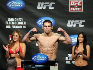 OMAHA, NE - FEBRUARY 14: Jake Ellenberger weighs in during the UFC on FUEL TV weigh in event at Omaha Civic Auditorium on February 14, 2012 in Omaha, Nebraska. (Photo by Josh Hedges/Zuffa LLC/Zuffa LLC via Getty Images) *** Local Caption *** Jake Ellenb