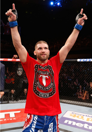 GOIANIA, BRAZIL - NOVEMBER 09: Jeremy Stephens reacts after his knockout victory over Rony ''Jason'' Mariano Bezerra in their featherweight bout during the UFC event at Arena Goiania on November 9, 2013 in Goiania, Brazil. (Photo by Josh Hedges/Zuffa LLC/