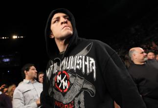 LAS VEGAS - FEBRUARY 04: Nick Diaz makes his way to the Octagon for his fight with Carlos Condit during the UFC 143 event at Mandalay Bay Events Center on February 4, 2012 in Las Vegas, Nevada. (Photo by Nick Laham/Zuffa LLC/Zuffa LLC via Getty Images)