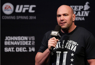 SACRAMENTO, CA - DECEMBER 13: UFC President Dana White addresses fans in attendance during the announcement of the EA Sports UFC videogame cover vote before the UFC on FOX weigh-in at Sleep Train Arena on December 13, 2013 in Sacramento, California. (Pho