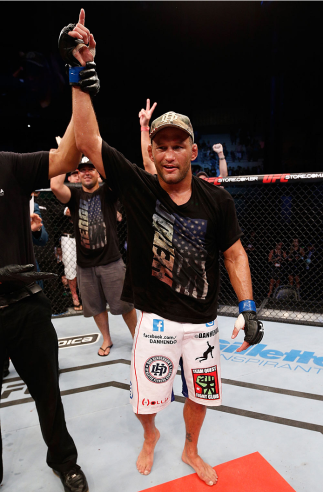 NATAL, BRAZIL - MARCH 23: Dan Henderson reacts after knocking out Mauricio "Shogun" Rua in their light heavyweight bout during the UFC Fight Night event at Ginasio Nelio Dias on March 23, 2014 in Natal, Brazil. (Photo by Josh Hedges/Zuffa LLC/Zuffa LLC v