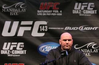 LAS VEGAS, NV - FEBRUARY 02: UFC President Dana White attends the UFC 143 final pre-fight press conference at the Mandalay Bay Hotel & Casino on February 2, 2012 in Las Vegas, United States. (Photo by Josh Hedges/Zuffa LLC/Zuffa LLC via Getty Images) **