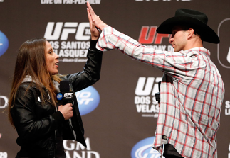LAS VEGAS, NV - DECEMBER 28: Liz Carmouche interacts with fans during a Q&A session before the UFC 155 weigh-in on December 28, 2012 at MGM Grand Garden Arena in Las Vegas, Nevada. (Photo by Josh Hedges/Zuffa LLC/Zuffa LLC via Getty Images)
