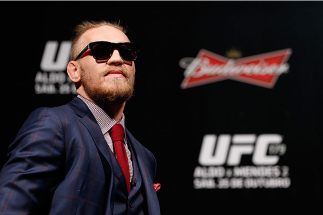 RIO DE JANEIRO, BRAZIL - OCTOBER 24:  Conor McGregor of Ireland interacts with fans during a Q&A session before the UFC 179 weigh-in at the MaracanÃ£zinho Gymnasium on October 24, 2014 in Rio de Janeiro, Brazil. (Photo by Josh Hedges/Zuffa LLC/Zuffa LLC v