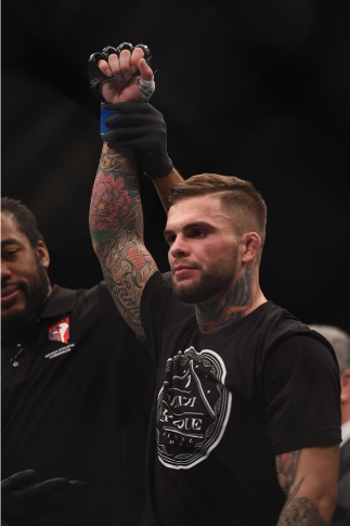 LAS VEGAS, NV - JANUARY 03: Cody Garbrandt celebrates his win over Marcus Brimage in their bantamweight bout during the UFC 182 event at the MGM Grand Garden Arena on January 3, 2015 in Las Vegas, Nevada. (Photo by Jeff Bottari/Zuffa LLC/Zuffa LLC via G