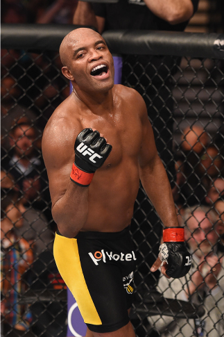 LAS VEGAS, NV - JANUARY 31: Anderson Silva reacts to his victory over Nick Diaz in their middleweight bout during the UFC 183 event at the MGM Grand Garden Arena on January 31, 2015 in Las Vegas, Nevada. (Photo by Josh Hedges/Zuffa LLC/Zuffa LLC via Get