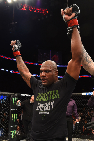 MONTREAL, QC - APRIL 25: Quinton 'Rampage' Jackson of the United States reacts after his decision victory over Fabio Maldonado in their catchweight bout during the UFC 186 event at the Bell Centre on April 25, 2015 in Montreal, Quebec, Canada. (Photo by