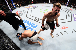 BOSTON, MA - JANUARY 17: Chris Wade celebrates after his submission victory over Mehdi Bahgdad of France in their lightweight bout during the UFC Fight Night event inside TD Garden on January 17, 2016 in Boston, Massachusetts. (Photo by Jeff Bottari/Zuff