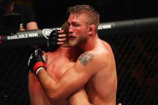 HAMBURG, GERMANY - SEPTEMBER 03: Jan Blachowicz (L) of Poland and Alexander Gustafsson (R) of Sweden after their Light Heavyweight Bout during the UFC Fight Night held at Barclaycard Arena on September 3, 2016 in Hamburg, Germany. (Photo by Dean Mouhtar
