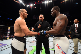 NASHVILLE, TN - AUGUST 08: (L-R) Glover Teixeira of Brazil and Ovince Saint Preux touch gloves before facing each other in their light heavyweight bout during the UFC Fight Night event at Bridgestone Arena on August 8, 2015 in Nashville, Tennessee. (Pho