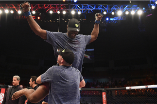 UBERLANDIA, BRAZIL - NOVEMBER 08:  Ovince Saint Preux celebrates after defeating Mauricio 'Shogun' Rua of Brazil by TKO in their light heavyweight bout during the UFC Fight Night at Sabiazinho Gymnasium on November 8, 2014 in Uberlandia, Brazil.  (Photo b