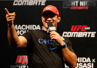 JARAGUA DO SUL, BRAZIL - FEBRUARY 14: Former UFC heavyweight champion Junior Dos Santos interacts with fans during a Q&A session before the UFC weigh-in at Arena Jaragua on February 14, 2014 in Jaragua do Sul, Santa Catarina, Brazil. (Photo by Josh Hedge
