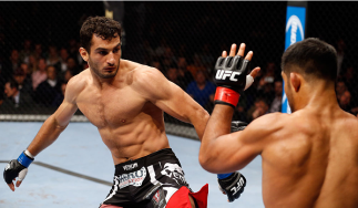 BERLIN, GERMANY - MAY 31:  Gegard Mousasi (L) fights Mark Munoz during the Gegard Mousasi vs. Mark Munoz match at UFC Fight Night Berlin event at O2 World on May 31, 2014 in Berlin, Germany. (Photo by Boris Streubel/Zuffa LLC/Zuffa LLC via Getty Images)