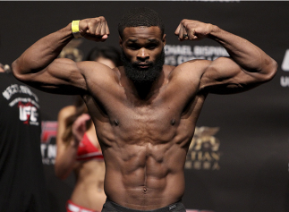 MACAU - AUGUST 22: Tyron Woodley during the UFC weigh-in event at the Venetian Macau on August 22, 2014 in Macau, Macau.. (Photo by Mitch Viquez/Zuffa LLC/Zuffa LLC via Getty Images)