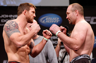 CHICAGO, IL - JANUARY 25: (L-R) Opponents Ryan Bader and Vladimir Matyushenko face off during the UFC on FOX weigh-in on January 25, 2013 at the Chicago Theatre in Chicago, Illinois. (Photo by Josh Hedges/Zuffa LLC/Zuffa LLC via Getty Images)