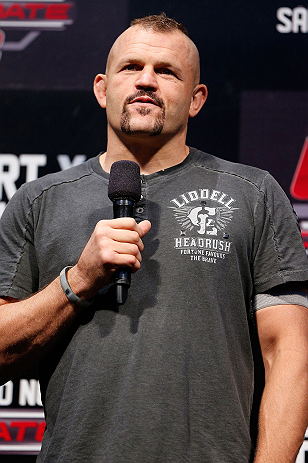 JARAGUA DO SUL, BRAZIL - MAY 17: Chuck Liddell interacts with fans during a Q&A session before the UFC on FX weigh-in on May 17, 2013 at the Arena Jaragua in Jaragua do Sul, Santa Catarina, Brazil. (Photo by Josh Hedges/Zuffa LLC/Zuffa LLC via Getty Image