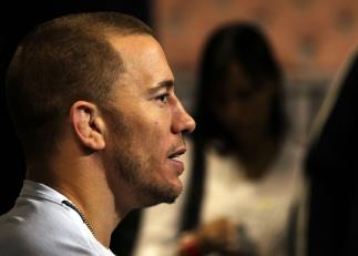 LAS VEGAS, NV - FEBRUARY 01: Georges St-Pierre answers questions from the media before the UFC 143 open workouts at Mandalay Bay Events Center on February 1, 2012 in Las Vegas, United States. (Photo by Josh Hedges/Zuffa LLC/Zuffa LLC via Getty Images) *