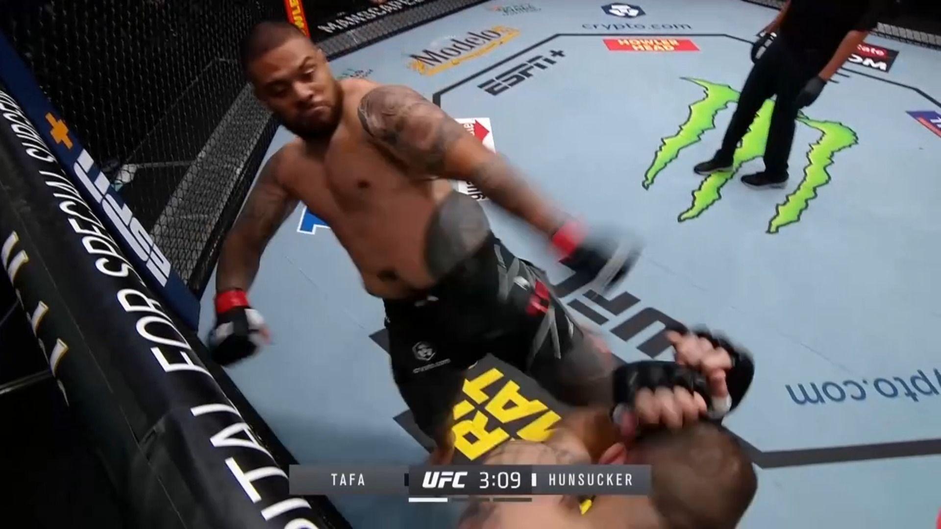 Justin Tafa Lands Huge Head Kick Knockout UFC Fight Night Lewis vs