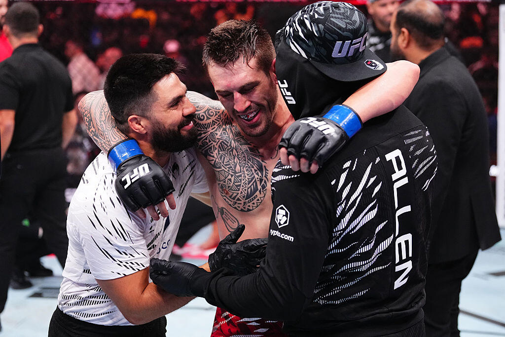 Brendan Allen celebrates with his team after an October 2025 UFC victory