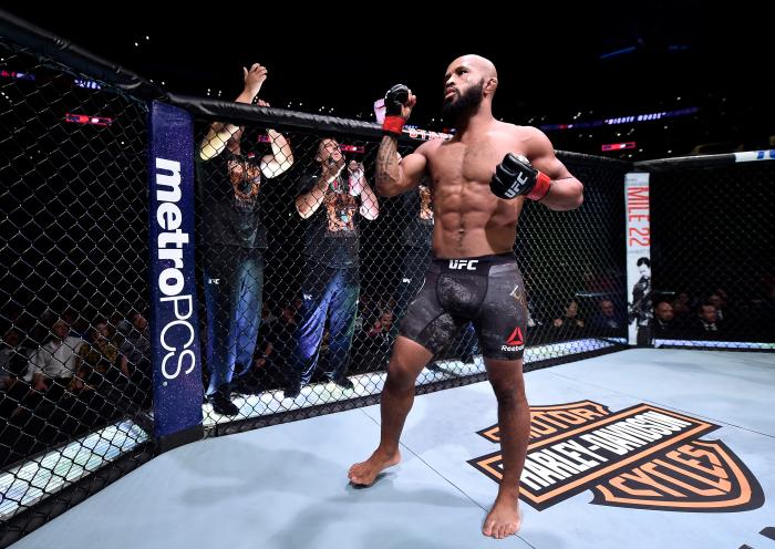 LOS ANGELES, CA - AUGUST 04: Demetrious Johnson prepares to fight Henry Cejudo in their UFC flyweight championship fight during the UFC 227 event inside Staples Center on August 4, 2018 in Los Angeles, California. (Photo by Jeff Bottari/Zuffa LLC/Zuffa LLC via Getty Images)