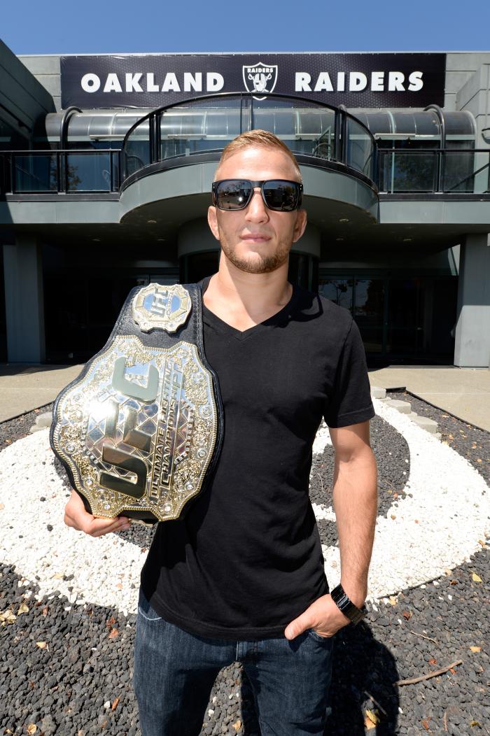 TJ Dillashaw visits Oakland Raiders