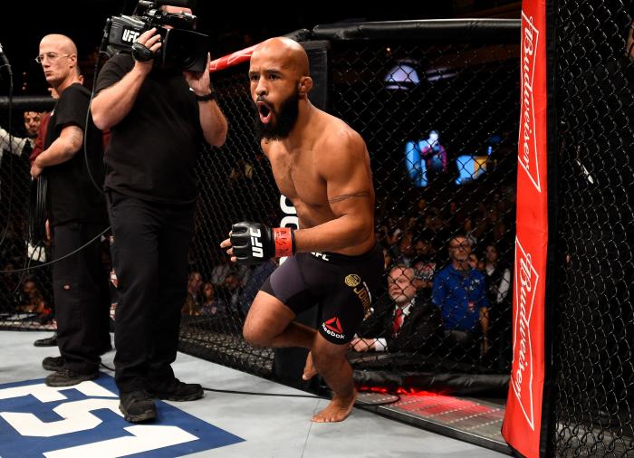 LAS VEGAS, NV - DECEMBER 03: Demetrious Johnson enters the Octagon before his flyweight championship bout against Timothy Elliott during The Ultimate Fighter Finale event inside the Pearl concert theater at the Palms Resort & Casino on December 3, 2016 in Las Vegas, Nevada. (Photo by Jeff Bottari/Zuffa LLC/Zuffa LLC via Getty Images)