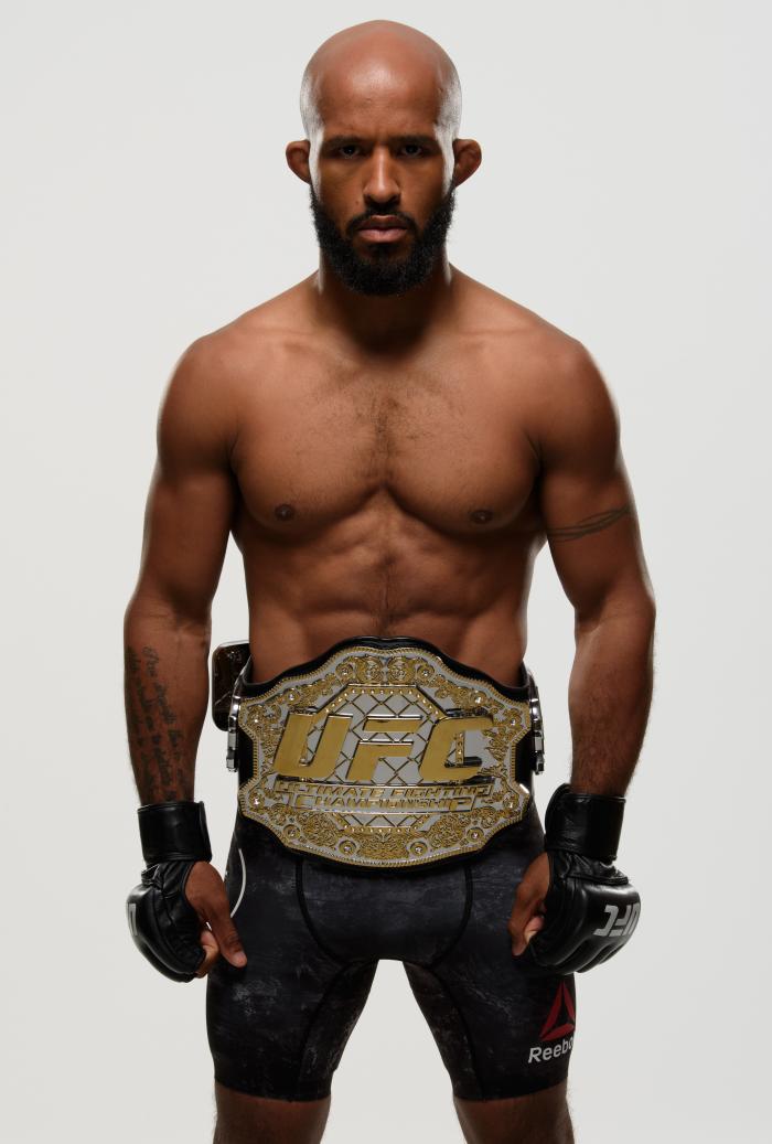 EDMONTON, AB - SEPTEMBER 06: UFC flyweight champion Demetrious Johnson poses for a portrait during a UFC photo session on September 6, 2017 in Edmonton, Alberta, Canada. (Photo by Mike Roach/Zuffa LLC/Zuffa LLC via Getty Images)