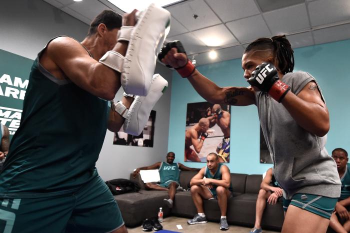 LAS VEGAS, NV - JULY 31:  Sijara Eubanks warms up before facing Maia Stevenson during the filming of The Ultimate Fighter: A New World Champion at the UFC TUF Gym on July 31, 2017 in Las Vegas, Nevada. (Photo by Brandon Magnus/Zuffa LLC via Getty Images)