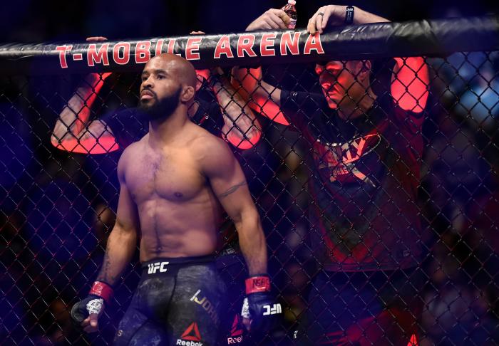 LAS VEGAS, NV - OCTOBER 07: Demetrious Johnson stands in the Octagon prior to his UFC flyweight championship bout against Ray Borg during the UFC 216 event inside T-Mobile Arena on October 7, 2017 in Las Vegas, Nevada. (Photo by Brandon Magnus/Zuffa LLC/Zuffa LLC via Getty Images)