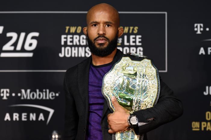 LAS VEGAS, NV - OCTOBER 07: UFC featherweight champion Demetrious Johnson poses for a picture during the UFC 216 event inside TMobile Arena on October 7, 2017 in Las Vegas, Nevada. (Photo by Brandon Magnus/Zuffa LLC/Zuffa LLC via Getty Images)