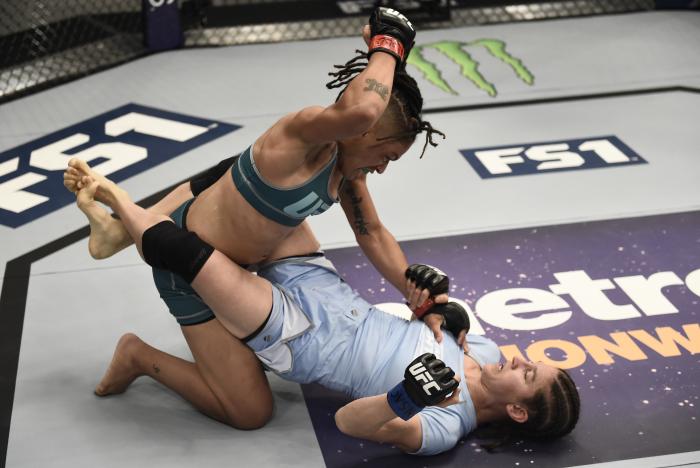 LAS VEGAS, NV - AUGUST 18:  (L-R) Sijara Eubanks punches Roxanne Modafferi during the filming of The Ultimate Fighter: A New World Champion at the UFC TUF Gym on August 18, 2017 in Las Vegas, Nevada. (Photo by Brandon Magnus/Zuffa LLC via Getty Images)