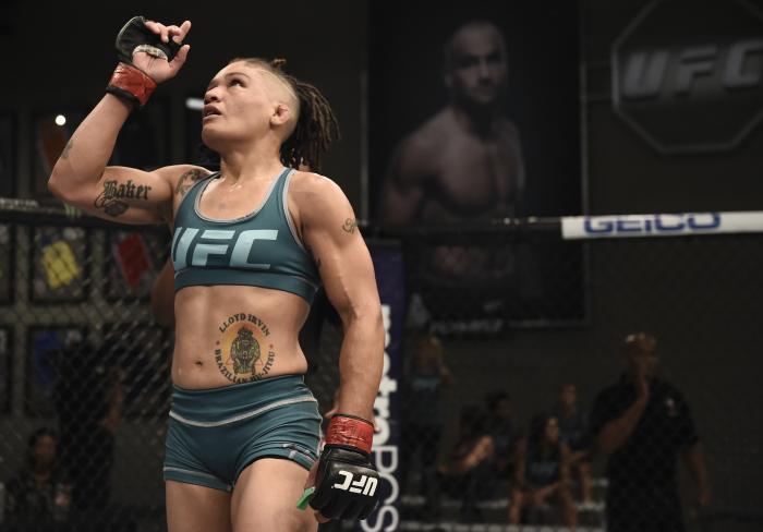 LAS VEGAS, NV - AUGUST 18:  (L-R) Sijara Eubanks punches Roxanne Modafferi during the filming of The Ultimate Fighter: A New World Champion at the UFC TUF Gym on August 18, 2017 in Las Vegas, Nevada. (Photo by Brandon Magnus/Zuffa LLC via Getty Images)