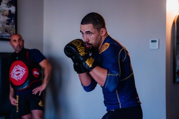 Robert Whittaker trains at the host hotel in Houston, Texas, on February 7, 2022. (Photo by Zac Pacleb/Zuffa)